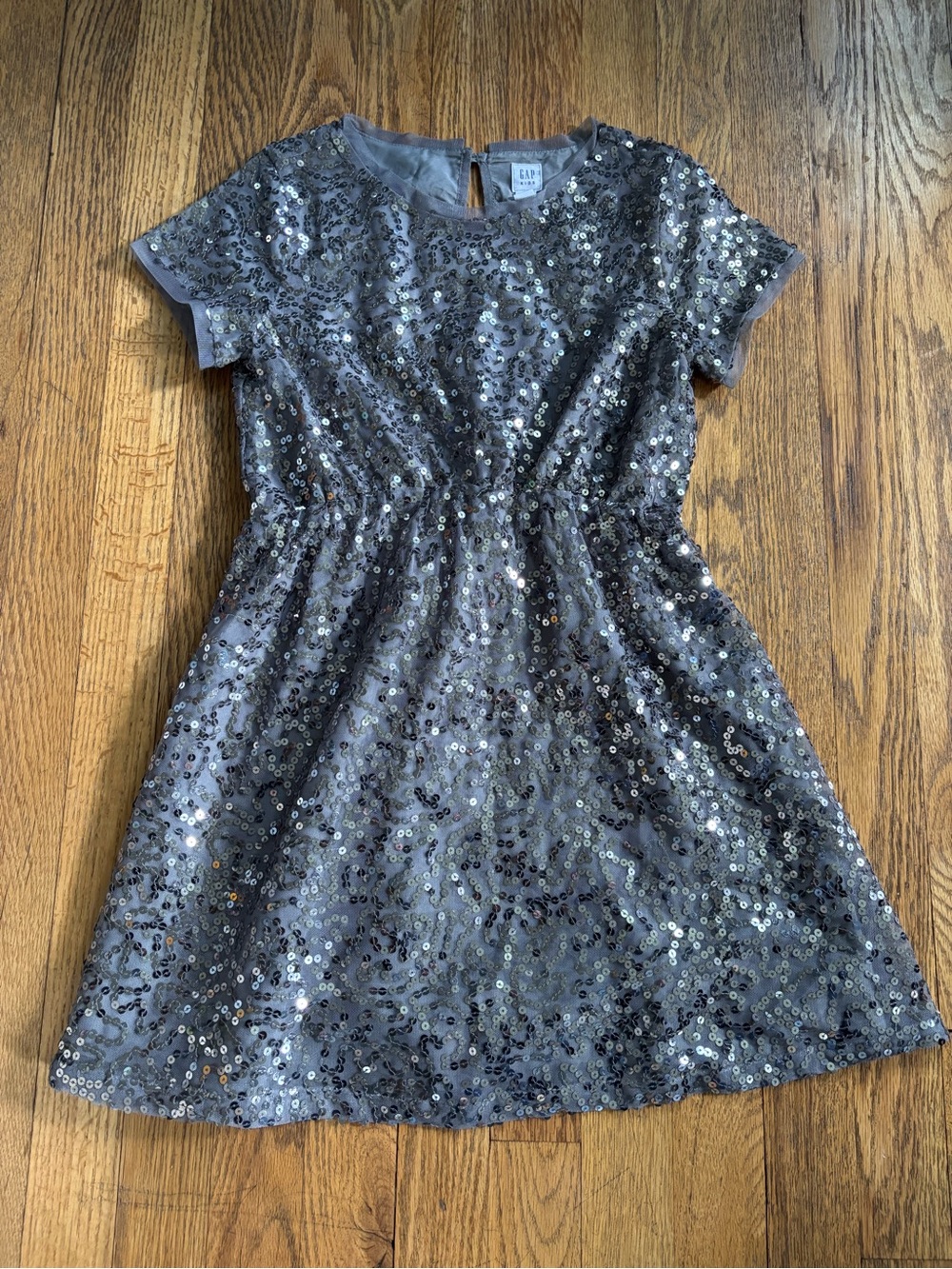 GAP Girls' Silver Sequin Short Sleeve Dress
